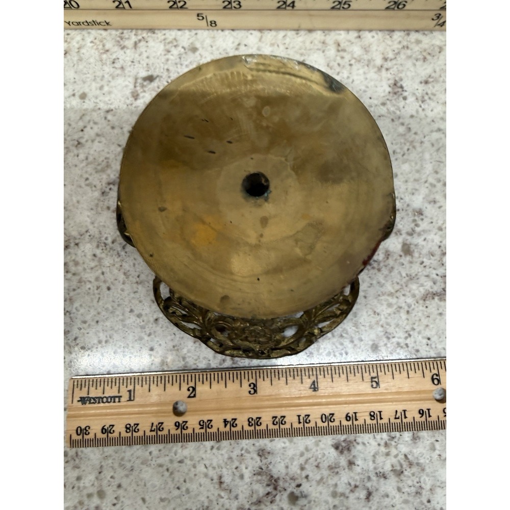 Vintage Brass Pillar Candle Holder Flower Embossed 4.5" Cottage Core Decor - Picture 5 of 6